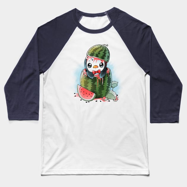 Melon Penguin Baseball T-Shirt by Vallina84